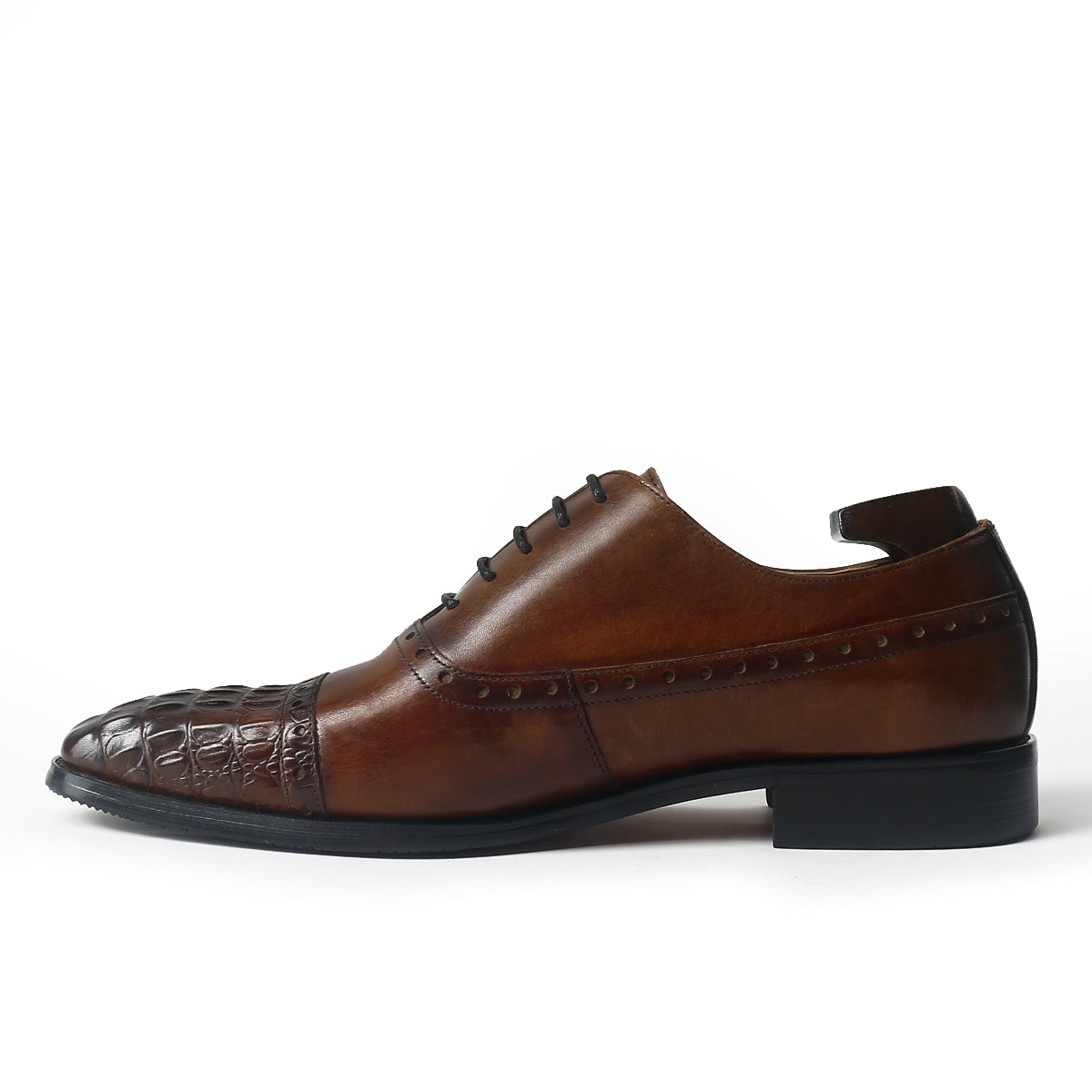 Embossed Crocodile Cap Toe Oxford Shoes