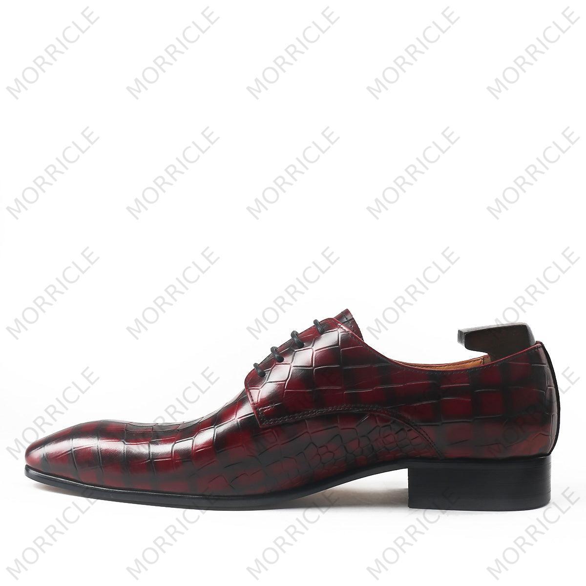 Plaid Crocodile Print Pointed Toe Derby Shoes - by Morricle - 031-DM36A, Derby, Exotic