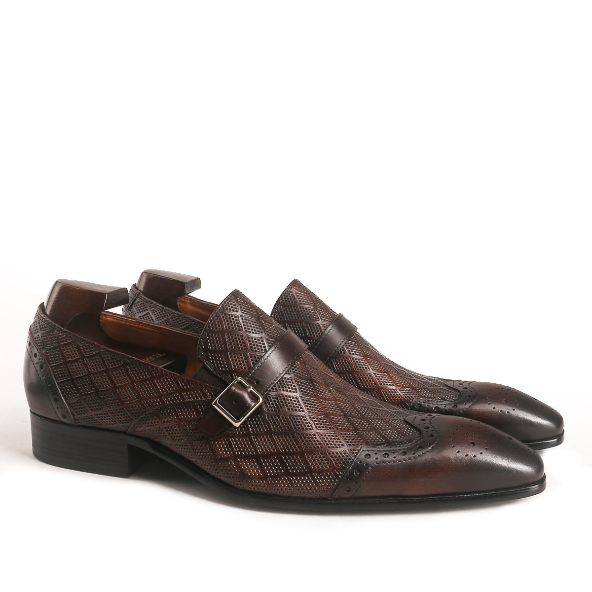 Classic Plaid Brogue Toe Buckled Loafers