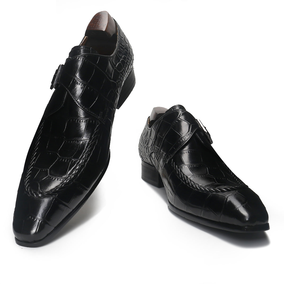Luxury Crocodile Print Monk Strap