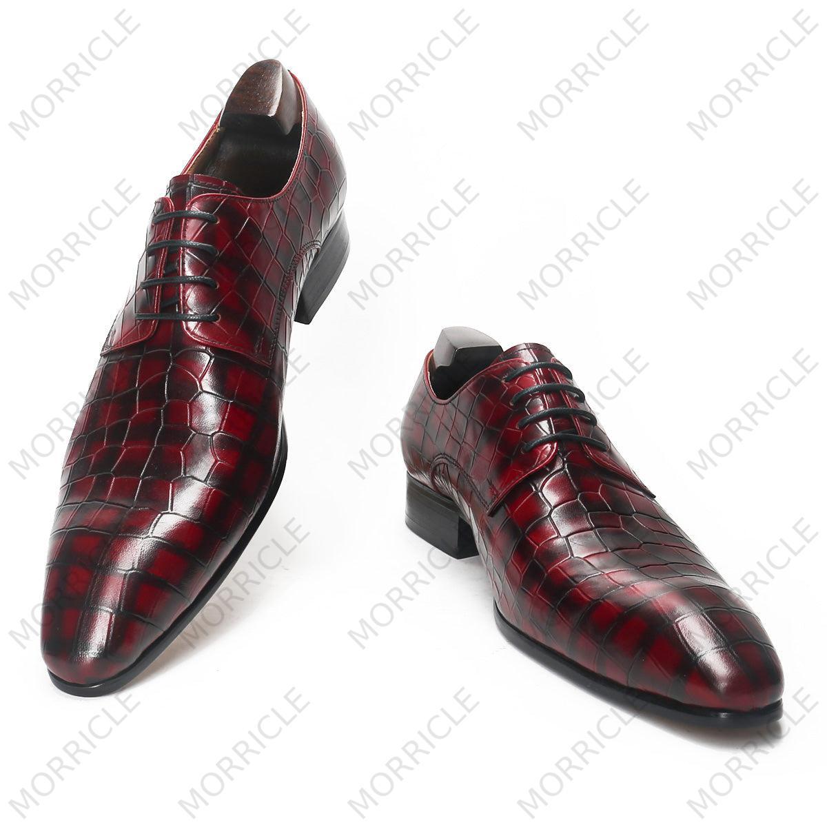 Plaid Crocodile Print Pointed Toe Derby Shoes - by Morricle - 031-DM36A, Derby, Exotic