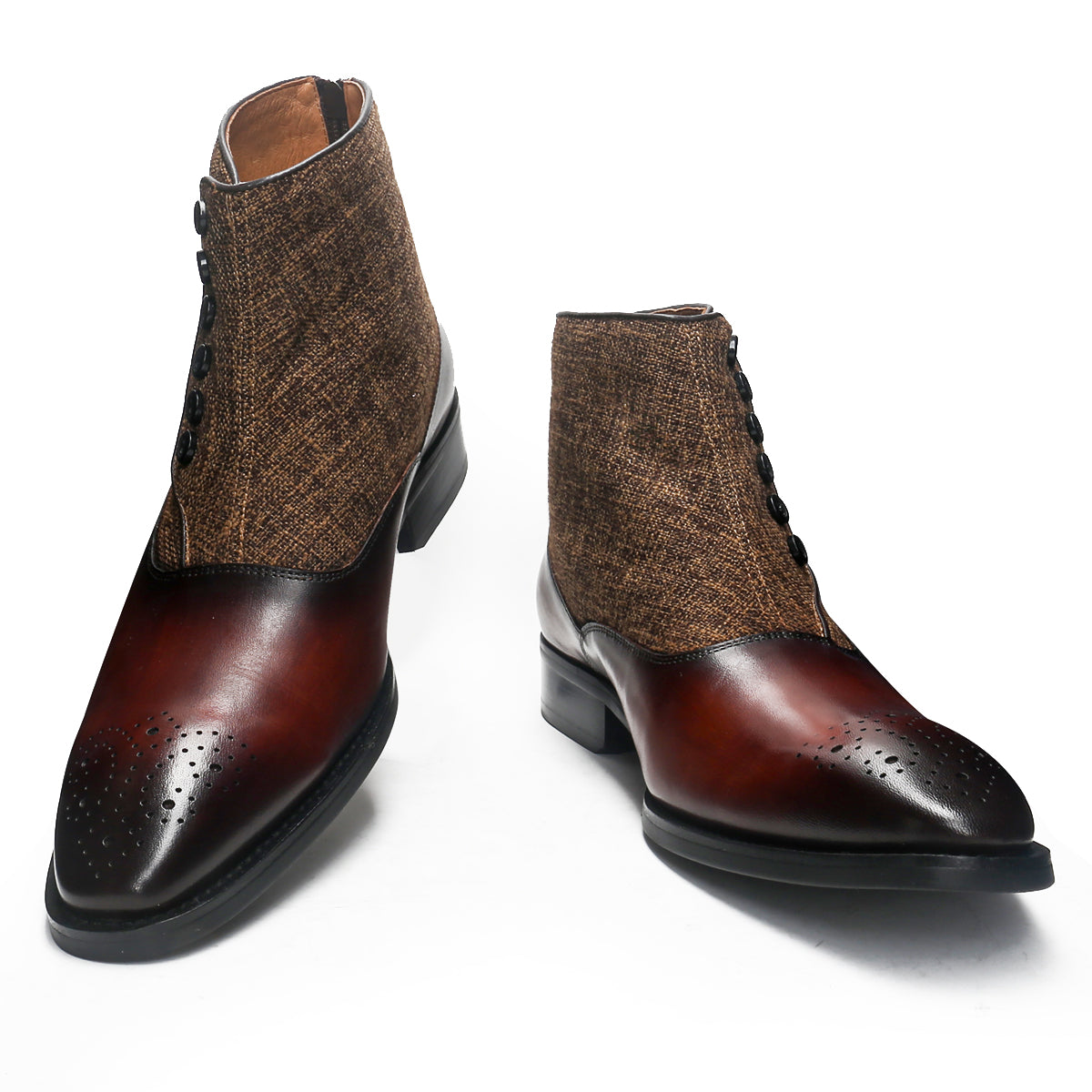 Luxurious Stitched Buttons Brogue Boots