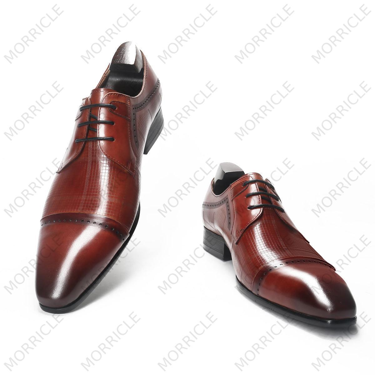 Plaid Print Cap Toe Derby Shoes - by Morricle - 168-369, Classic, Derby