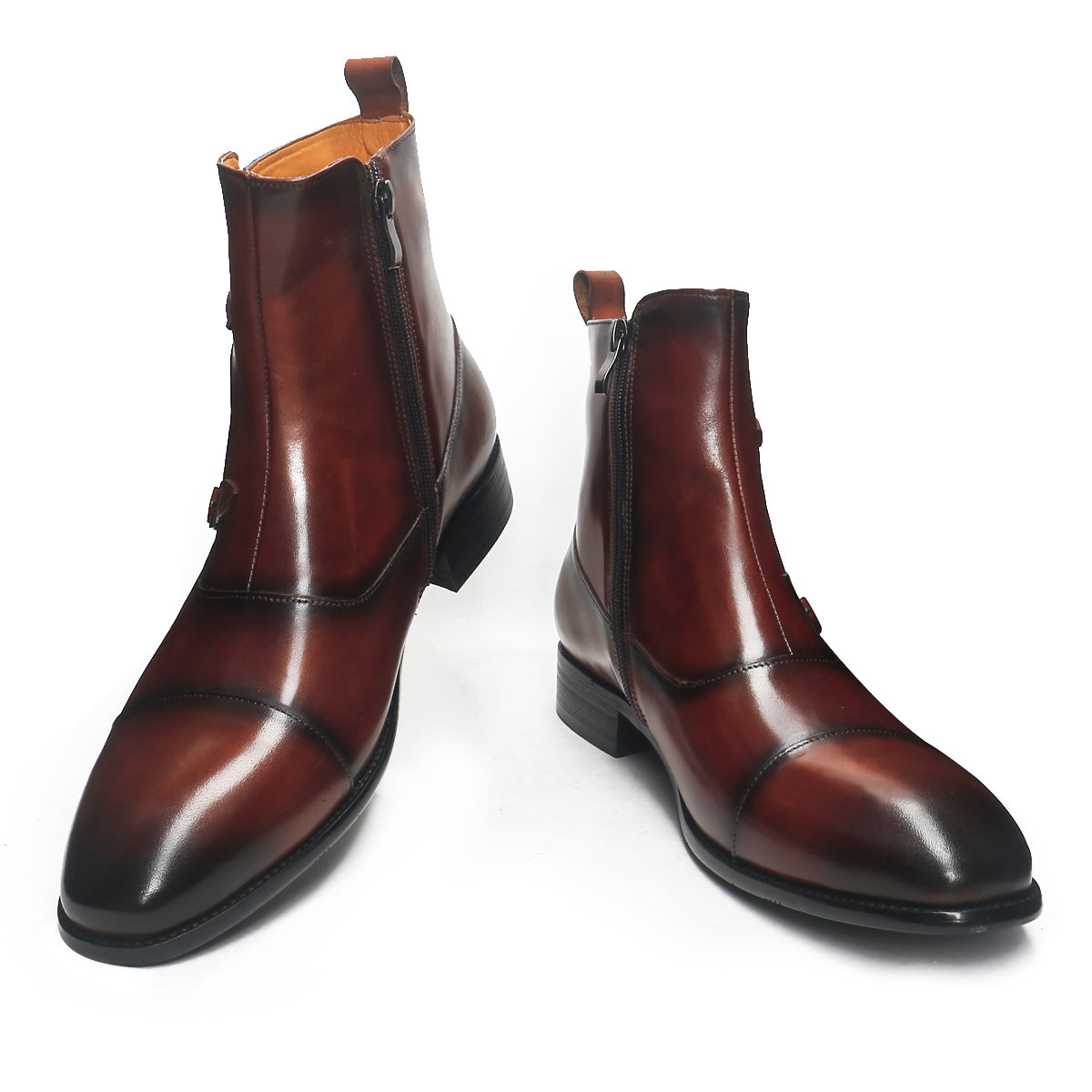 Dual Tone Double Strap Cap Toe Boots