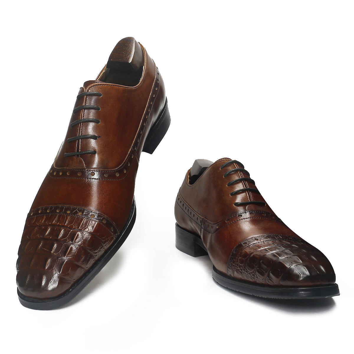 Embossed Crocodile Cap Toe Oxford Shoes