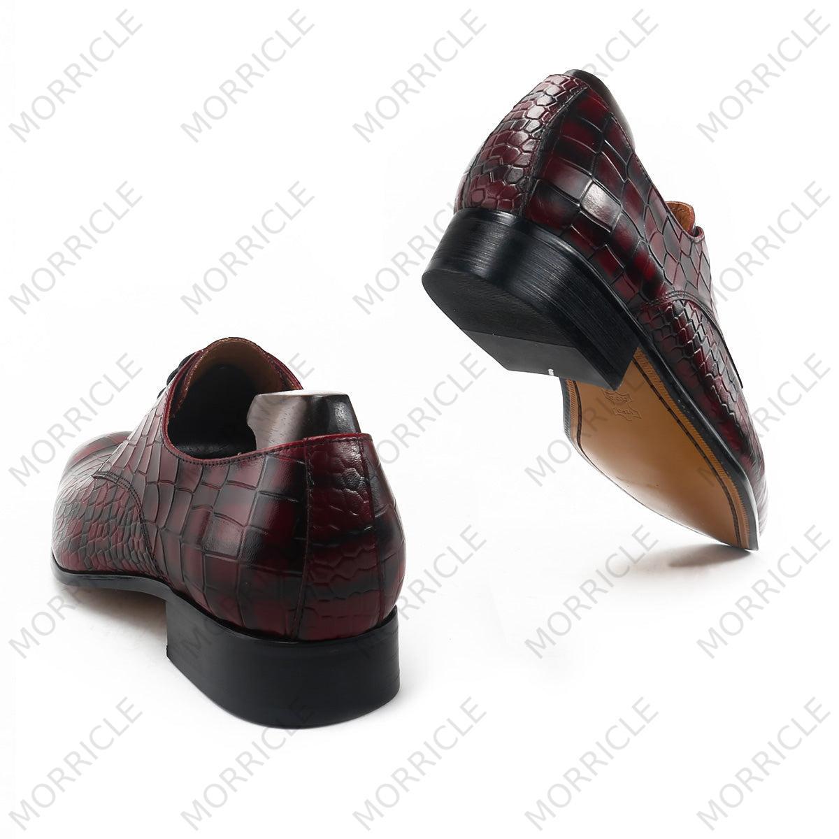 Plaid Crocodile Print Pointed Toe Derby Shoes - by Morricle - 031-DM36A, Derby, Exotic