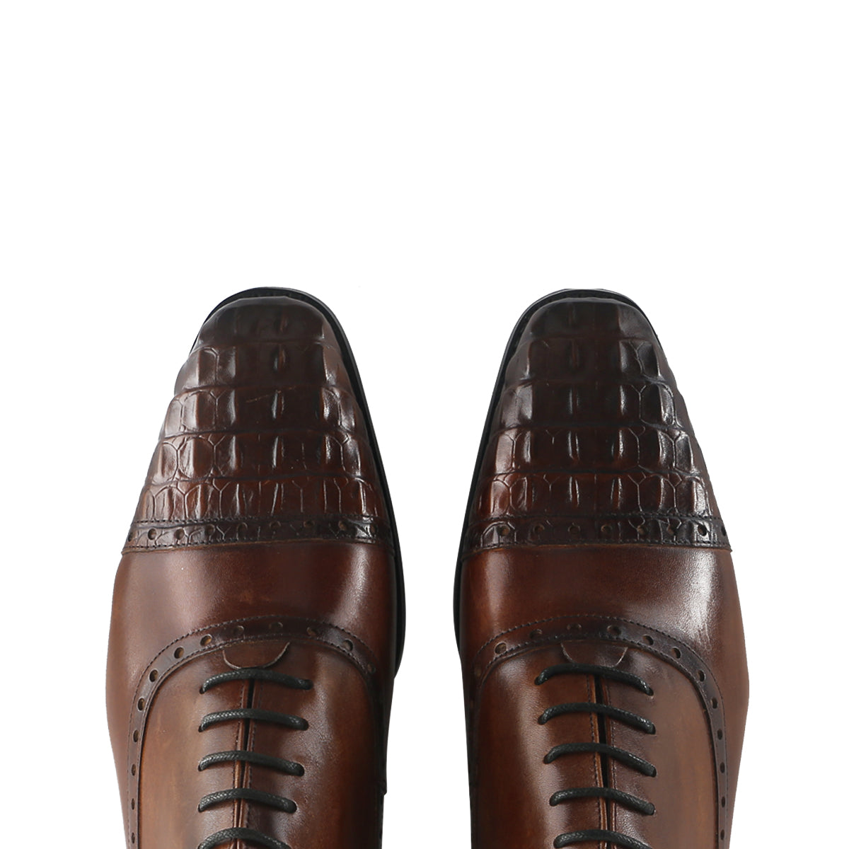 Embossed Crocodile Cap Toe Oxford Shoes