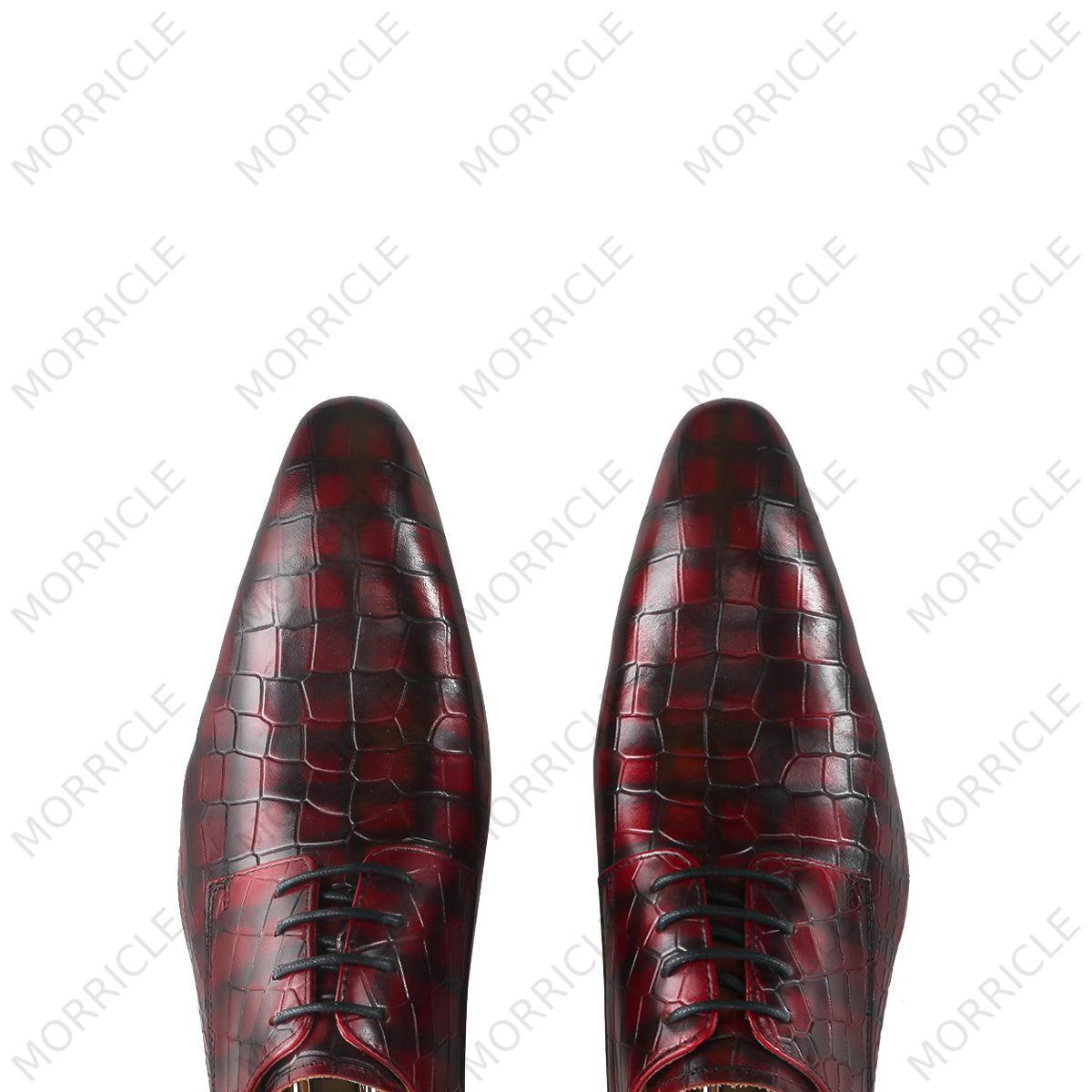 Plaid Crocodile Print Pointed Toe Derby Shoes - by Morricle - 031-DM36A, Derby, Exotic