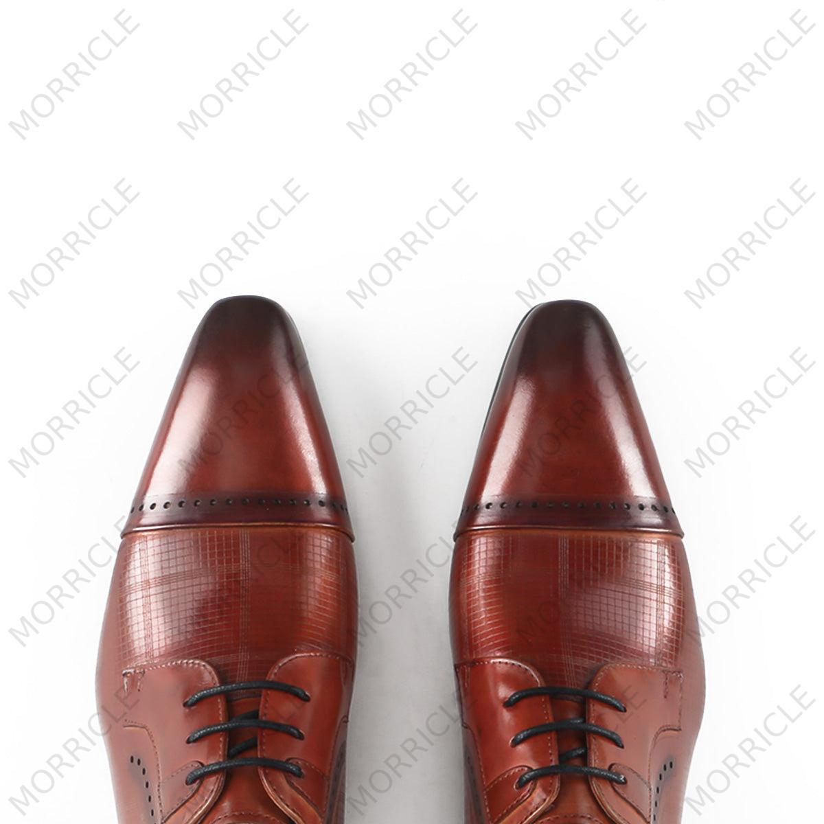 Plaid Print Cap Toe Derby Shoes - by Morricle - 168-369, Classic, Derby