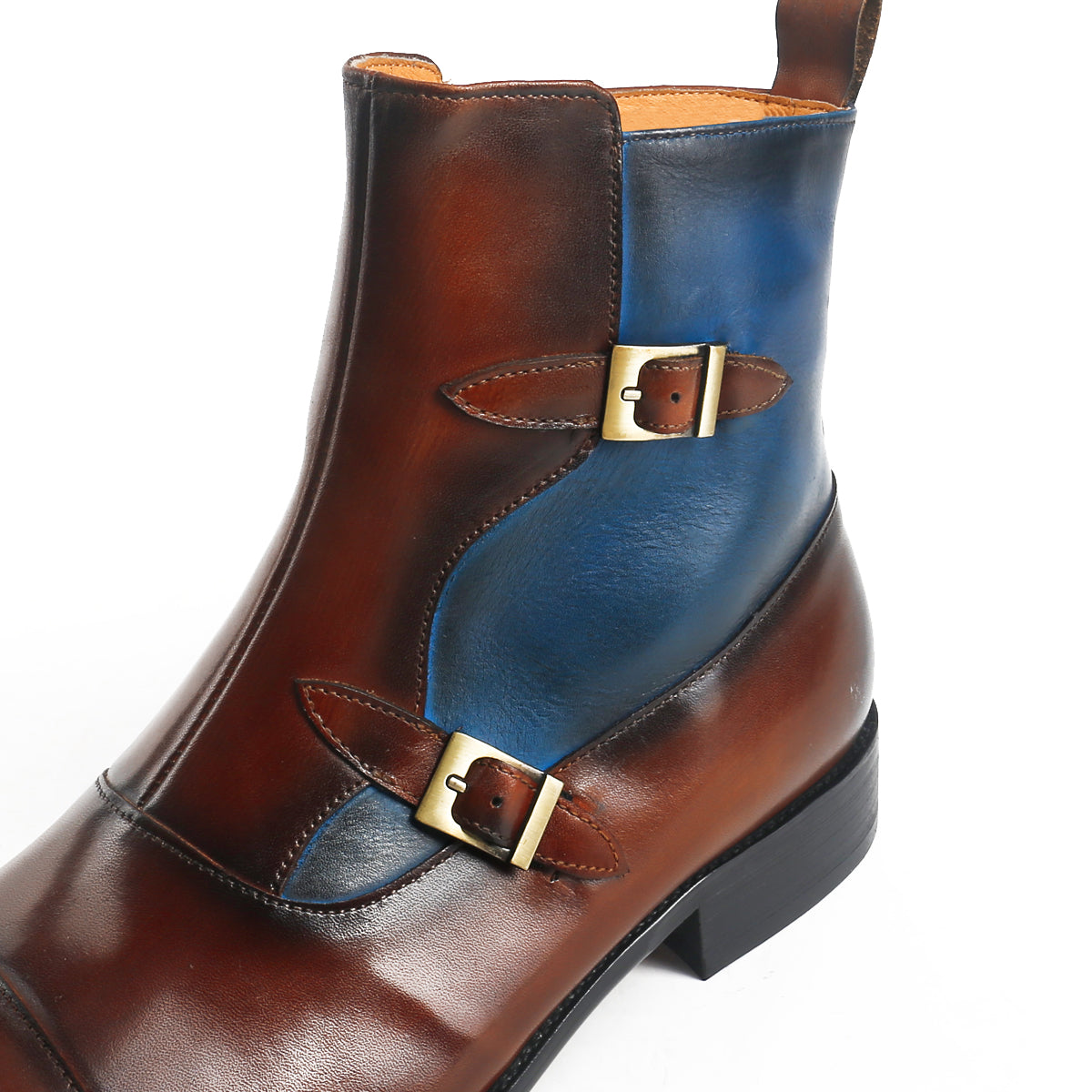 Dual Tone Double Strap Cap Toe Boots