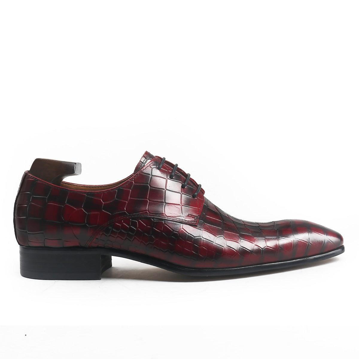 Plaid Crocodile Print Pointed Toe Derby Shoes -  by Morricle - 031-DM36A, Derby, Exotic