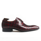 Plaid Crocodile Print Pointed Toe Derby Shoes -  by Morricle - 031-DM36A, Derby, Exotic