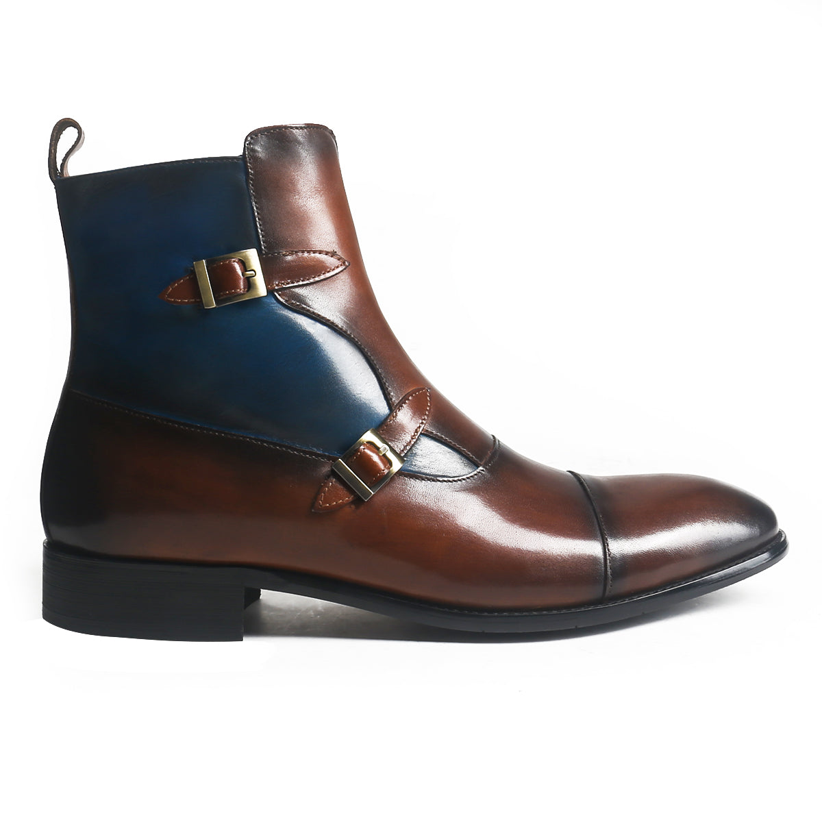 Dual Tone Double Strap Cap Toe Boots