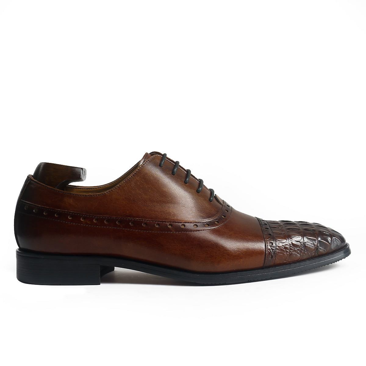 Embossed Crocodile Cap Toe Oxford Shoes