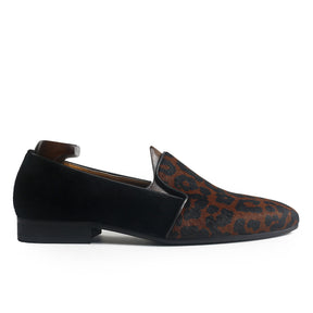 Fancy Leopard Print Suede Slipper Loafers