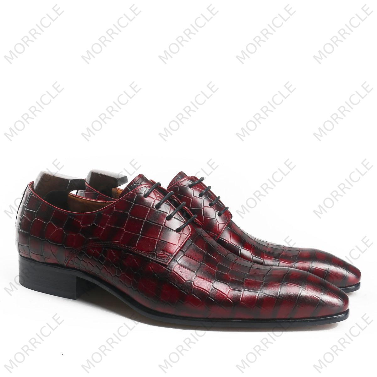 Plaid Crocodile Print Pointed Toe Derby Shoes -  by Morricle - 031-DM36A, Derby, Exotic