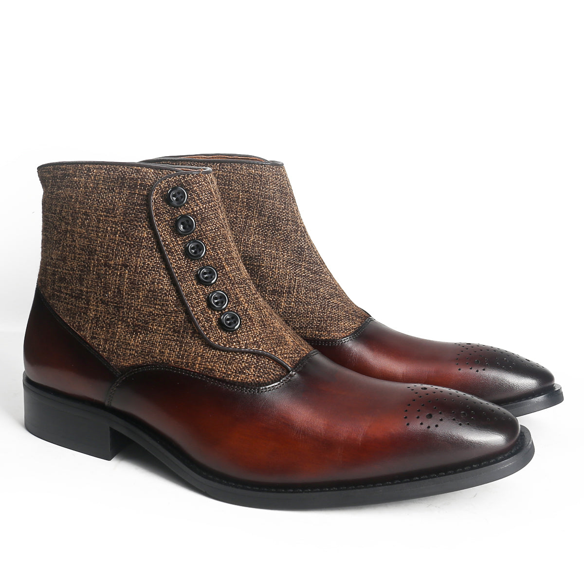 Luxurious Stitched Buttons Brogue Boots