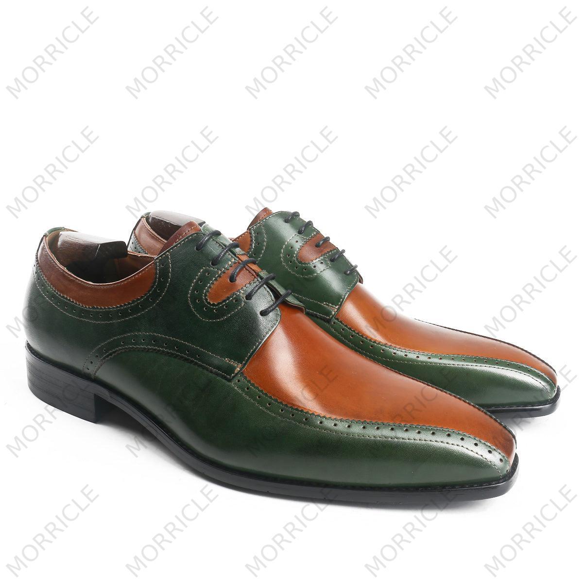 Handpainted Two Tone Square Toe Derby Shoes