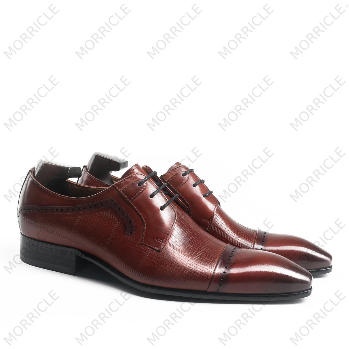 Plaid Print Cap Toe Derby Shoes -  by Morricle - 168-369, Classic, Derby