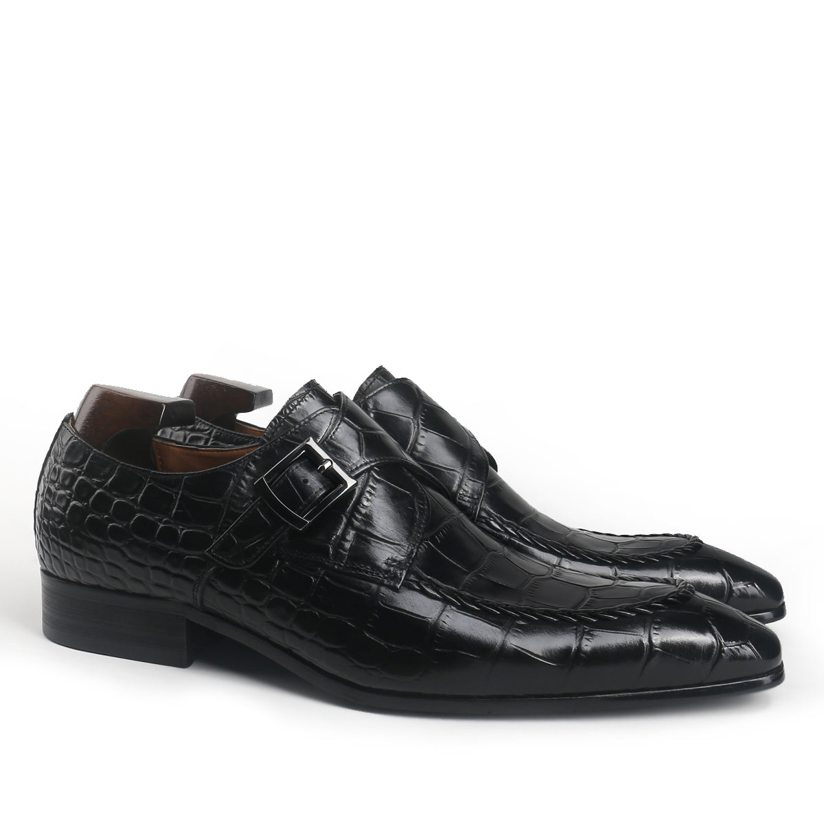 Luxury Crocodile Print Monk Strap