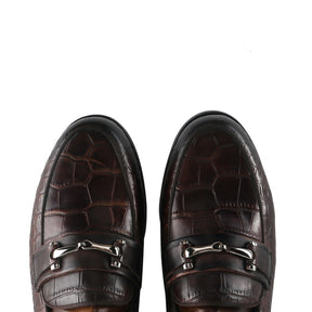 Exotic Embossed Crocodile Skin Horsebit Loafers