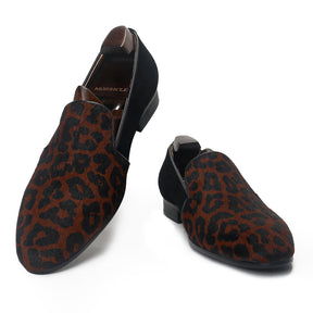 Fancy Leopard Print Suede Slipper Loafers