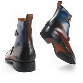Dual Tone Double Strap Cap Toe Boots