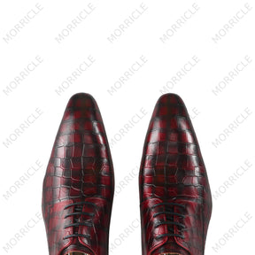 Plaid Crocodile Print Pointed Toe Derby Shoes -  by Morricle - 031-DM36A, Derby, Exotic