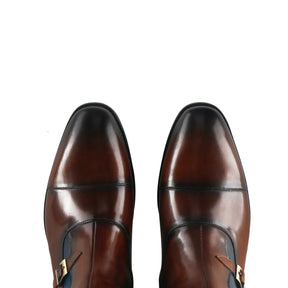 Dual Tone Double Strap Cap Toe Boots