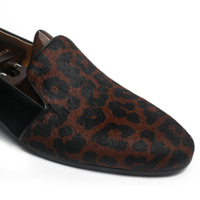 Fancy Leopard Print Suede Slipper Loafers