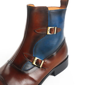 Dual Tone Double Strap Cap Toe Boots